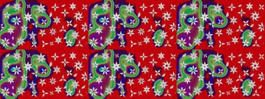 Kabile sanatı boho baskısı, klasik çiçek arkaplanı. Soyut etnik raster çizim kalıbı. Arkaplan dokusu, duvar kağıdı, kırmızı renkli çiçek teması.