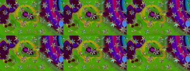Raster illüstrasyonundaki çiçek desenli çizim. Yeşil renkte çiçekler.