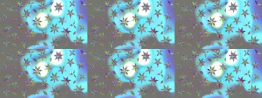 Mavi renkli çiçek desenli çizim. Suluboya tarzında mavi renkte çiçekler.