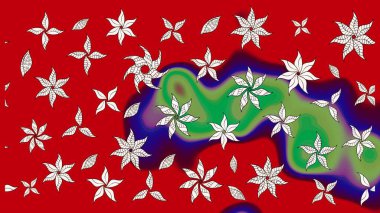 Çiçek desenli çizim. Raster illüstrasyonu. Kırmızı renkte çiçekler. Asya tekstil tarzında. Raster illüstrasyonu.