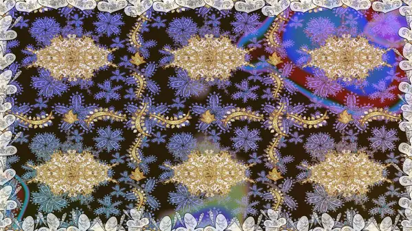 Raster geleneksel oryantasyon süsü. Kahverengi renklerde altın desenler ve altın elementler. Kusursuz klasik altın desen.