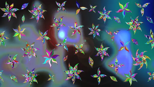 Mavi renkli çiçekler. Raster illüstrasyonunda çiçek deseni çizimi.