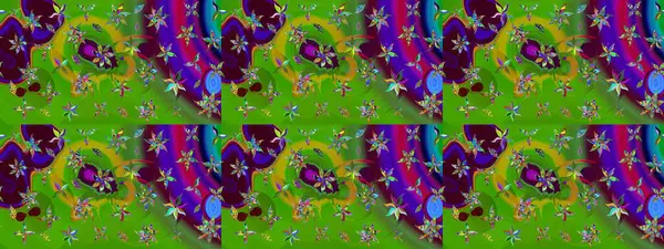 Raster illüstrasyonundaki çiçek desenli çizim. Yeşil renkte çiçekler.