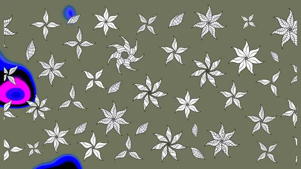 Renkli Yaz Temalı eskiz kalıbı. Yeşil renkli çiçekler. Düz Çiçek Elementleri Tasarımı. Raster illüstrasyonunda çiçek deseni çizimi.