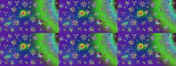 Raster illüstrasyonu. Yeşil renklerde. Çiçek buketleriyle klasik tarzda eskiz deseni.