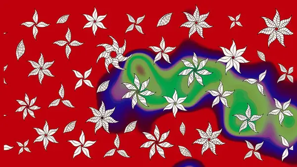 Çiçek desenli çizim. Raster illüstrasyonu. Kırmızı renkte çiçekler. Asya tekstil tarzında. Raster illüstrasyonu.