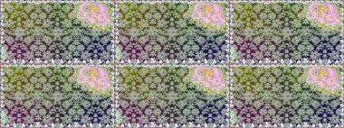 Çiçek tasarımı için inanılmaz bir kolaj cenneti tarzı. Çiçekli zambaklar kusursuz bir arka plan. Parlak çiçekli kolaj çiçekleri gri.