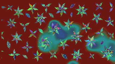 Raster illüstrasyonu. Kibarca, kırmızı renkte bahar çiçekleri. Yaprak ve çiçeklerin suluboya resimleri, kırmızı renklerde çizimler..