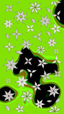 Çiçekli karalama şeklinde Raster çiçek deseni. Yeşil renkli çiçekler. Nazik, narin çiçek arkaplanı.