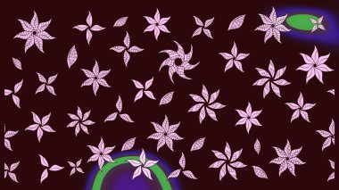 Raster deseni. Bahar çiçekleriyle desen dalla, kahverengi renklerle çiçek siluetiyle.