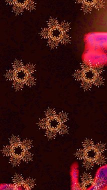 Raster illüstrasyonu. Bokeh siyahi, kahverengi, kırmızı ve kar taneleriyle dekoratif Noel arkaplanı.