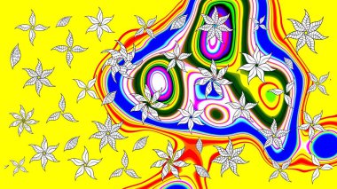 Çiçekli karalama şeklinde Raster çiçek deseni. Sarı renkli çiçekler. Yumuşak, bahar çiçekli arka plan.