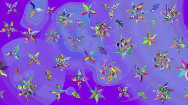 Mor renkli çiçekler. Çiçek desenli eskiz, darbeler, sıçramalar, yaz çiçekleri. Raster illüstrasyonu.