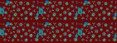 Kumaş, duvar kağıdı ve kağıt üzerine baskı yapmak için gelişen arka plan. Eski usul küçük çiçekli şirin bir eskiz deseni. Moda arka planında parlak buketler. Raster illüstrasyonu.