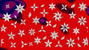 Kırmızı renkte çiçekler. Hediye ambalaj kağıdı, tebrik kartları, posterler ve pankart tasarımı. Raster düz çiçek çizim deseni.