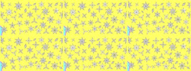 Sarı renkli çiçekler. Hediye ambalaj kağıdı, tebrik kartları, posterler ve pankart tasarımı. Raster düz çiçek çizim deseni.