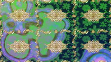 Raster geleneksel altın eskiz deseni yeşil renklerde. Barok tarzında eskiz doğulu süsü..