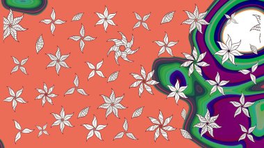 Raster illüstrasyonu. Çiçek süslemeli çizim deseni. Turuncu renkte çiçekler.