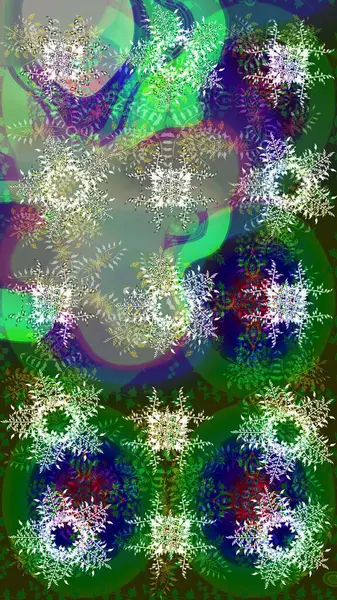 Raster Noel soyut renkli arka plan ve tatlı kar tanesi. Farklı kar taneleri toplayıcısı, yeşil, nötr ve gri renklerde kış elementleri..