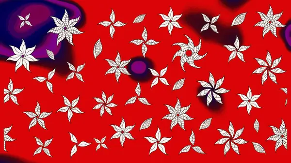 Kırmızı renkte çiçekler. Hediye ambalaj kağıdı, tebrik kartları, posterler ve pankart tasarımı. Raster düz çiçek çizim deseni.