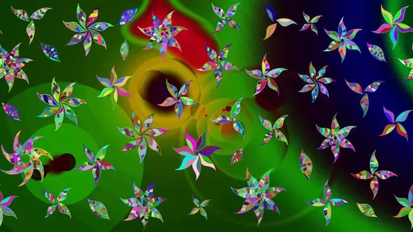 Soyut çiçek çizim kalıbı arka planı. Küçük çiçekteki sevimli çiçek deseni. Raster deseni. Raster illüstrasyonu. Yeşil renklerde.