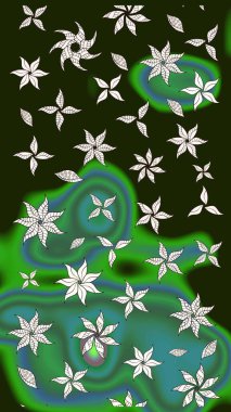 Renkli Bahar Teması eskiz kalıbı. Asya tekstil tarzında. Düz Çiçek Elementleri Tasarımı. Raster illüstrasyonu. Çiçek desenli çizim. Güzel kumaş deseni.