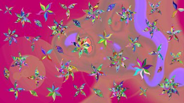 Sevimli çiçek raster deseni. Düz Çiçek Elementleri Tasarımı. Pembe renkli çiçekler. Renkli Bahar Teması çizim şablonu.