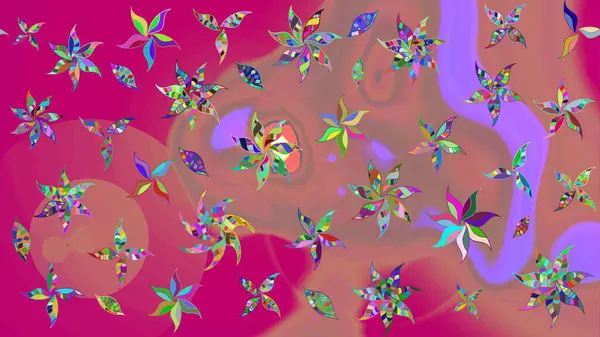 Sevimli çiçek raster deseni. Düz Çiçek Elementleri Tasarımı. Pembe renkli çiçekler. Renkli Bahar Teması çizim şablonu.