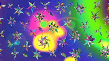 Düz Çiçek Elementleri Tasarımı. Çiçek deseni. Raster illüstrasyonu. Chichi 'nin kumaş kalıbını çiz. Renkli Bahar Teması çizim şablonu.