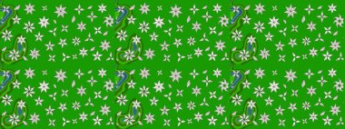 Yeşil arka planda. Tekstil, kumaş, ambalaj, hatıra defteri için hoş bir çiçek arkaplanı. Elle çizilmiş çiçek desenli Raster çizimi. Çocuksu tasarım.