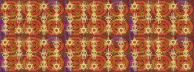 Kabile sanatı boho baskısı, klasik çiçek arkaplanı. Soyut etnik raster çizim kalıbı. Arkaplan dokusu, duvar kağıdı, çiçek teması kahverengi, turuncu ve pembe.