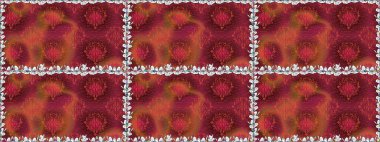 Kırmızı kıvırcık çiçekler kırmızı renklerde şekillenir. Klasik çiçek tasarımı elementleri. Raster illüstrasyonu.