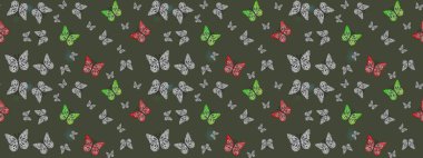 Yeşil arka planda güzel renkli kelebek. Kelebek tasviri. Raster. Sırtın için parlak bir dövme. Tropik gerçekçi kelebek.