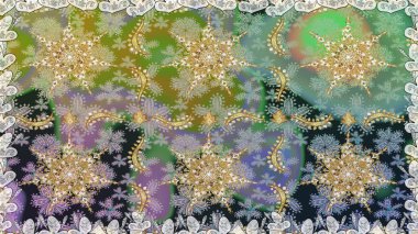 Süslü raster dekorasyonu. Barok tarzında duvar kağıdı tasarımı için kusursuz damaske deseni arkaplanı. Altın elementlerle gri renklerde altın desen.