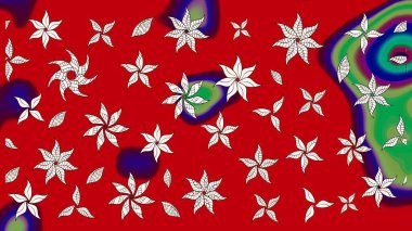 Moda baskıları için zarif bir şablon. Halk tarzı. Parlak renkli çiçekli ve kırmızı yapraklı harika bir çiçek deseni. Modern çiçek arkaplanı.