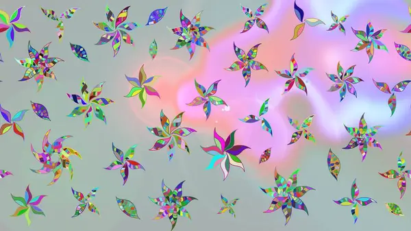 Raster illüstrasyonu. Yaprak ve çiçeklerin suluboya resimleri, gri renkte çizimler. Gri renkte bahar çiçekleri..