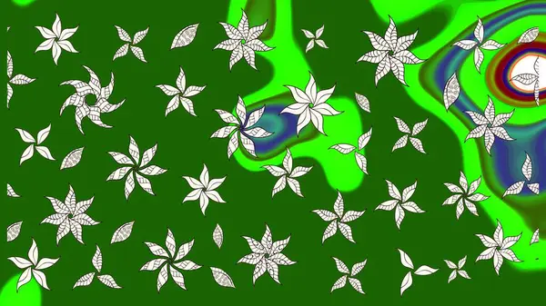 Yeşil renkli çiçekler. Raster illüstrasyonunda çiçek deseni çizimi.