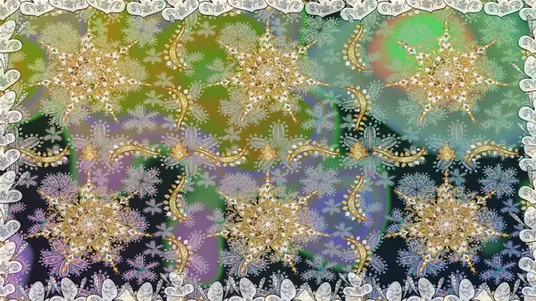 Süslü raster dekorasyonu. Barok tarzında duvar kağıdı tasarımı için kusursuz damaske deseni arkaplanı. Altın elementlerle gri renklerde altın desen.