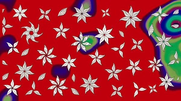 Moda baskıları için zarif bir şablon. Halk tarzı. Parlak renkli çiçekli ve kırmızı yapraklı harika bir çiçek deseni. Modern çiçek arkaplanı.