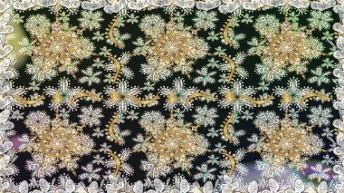 Damask altın soyut çiçek gri renklerde pürüzsüz desen. Süslü dekorasyon. Raster illüstrasyonu.