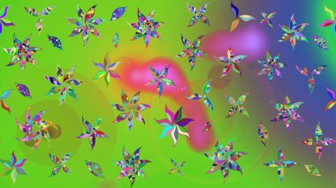 Yeşil renkli çiçekler. Hediye ambalaj kağıdı, tebrik kartları, posterler ve pankart tasarımı. Raster düz çiçek çizim deseni.