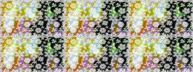 Kusursuz bir arka plan modeli. Yapraklı çiçekler ve doğal renklerde papatya çiçekleri. Raster - stok.