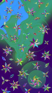 Çiçek. Mavi renklerde. Taslak dekoratif arka plan, çiçek mandala. Raster illüstrasyonu.