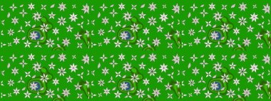 Üzerinde gelincikler ve vadi zambakları olan renkli çiçek desenli nakış deseni. Tekstil tasarımı için yeşil renkli geleneksel halk çiçekleri buketi.