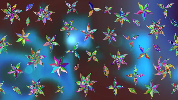 Raster illüstrasyonundaki çiçek desenli çizim. Mavi renkte çiçekler.