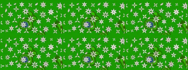 Üzerinde gelincikler ve vadi zambakları olan renkli çiçek desenli nakış deseni. Tekstil tasarımı için yeşil renkli geleneksel halk çiçekleri buketi.