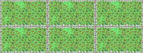 Yazdırmayı tekrarla. Yeşil ve kahverengi renkli suluboya kelebekleri olan pürüzsüz bir arkaplan deseni. Raster illüstrasyonu. Sonsuz.