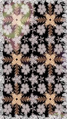 Siyah renklerde. Hint süsü. Raster illüstrasyonu. Çiçek duvar kağıdı. Kusursuz desen. Renkli süs kenarı.