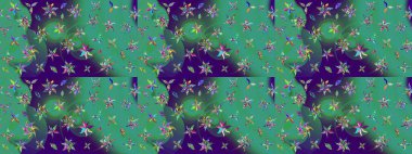 Tekstil tasarımı için yeşil renkli geleneksel halk çiçekleri buketi. Üzerinde gelincikler ve vadi zambakları olan renkli çiçek desenli nakış..