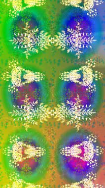 Soyut kar taneleri arkaplanda izole edilmiş düz dizayn. Kar taneleri deseni. Kar tanesi rengarenk desen. Raster illüstrasyonu. Raster kar taneleri arkaplanı.